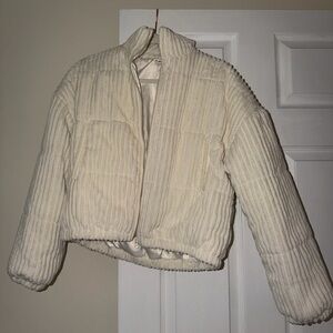 Francesca's Collections Cream Quilted Corduroy Puffer Jacket
